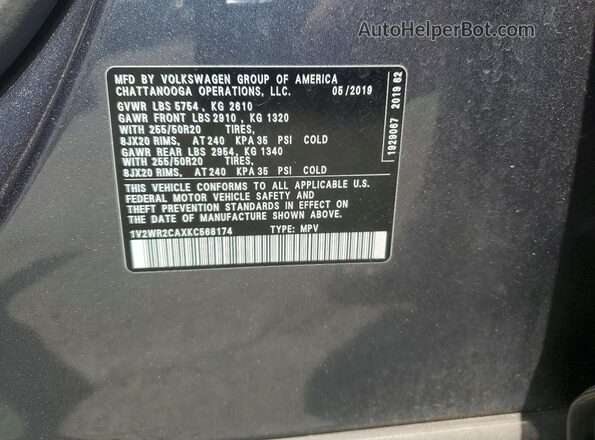 1V2WR2CAXKC568174 2019 VOLKSWAGEN ATLAS Gray Vista de la etiqueta del VIN