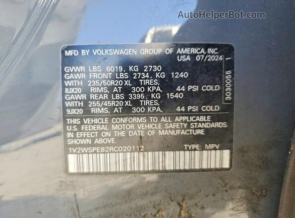 1V2WSPE82RC020112 2024 VOLKSWAGEN ID.4 Gray VIN კოდის სტიკერის ხედი
