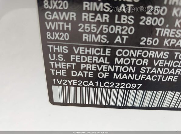 1V2YE2CA1LC222097 2020 VOLKSWAGEN ATLAS White Շարժիչի բաժամունքի տեսք