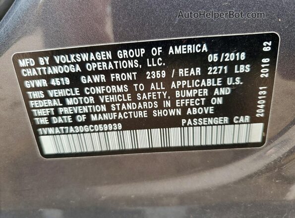 1VWAT7A30GC059939 2016 VOLKSWAGEN PASSAT Gray Engine compartment view