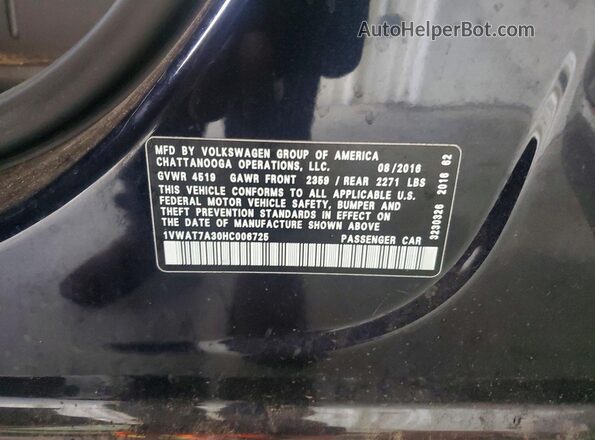 1VWAT7A30HC006725 2017 VOLKSWAGEN PASSAT Black ძრავის განყოფილების ხედი