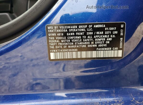 1VWAT7A30HC050580 2017 VOLKSWAGEN PASSAT Синий Вид подкапотного пространства