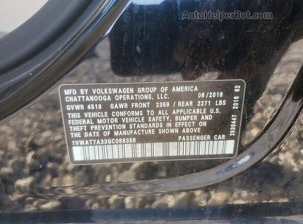 1VWAT7A33GC068358 2016 VOLKSWAGEN PASSAT Black VIN sticker view