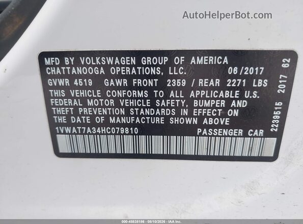 1VWAT7A34HC079810 2017 VOLKSWAGEN PASSAT White Вид підкапотного простору