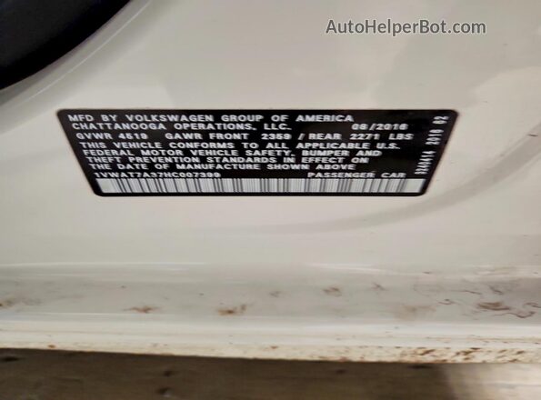 1VWAT7A37HC007399 2017 VOLKSWAGEN PASSAT White Вид наклейки з VIN-кодом