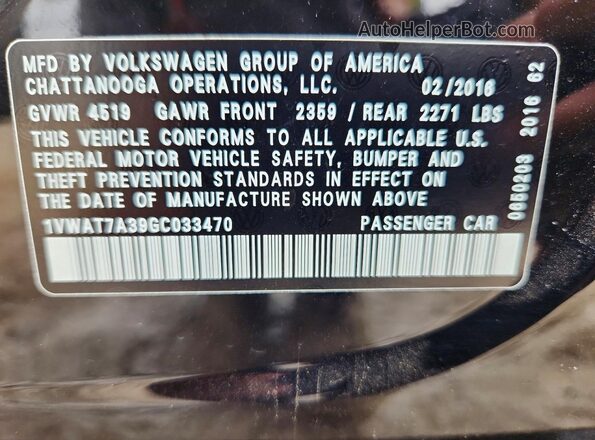 1VWAT7A39GC033470 2016 VOLKSWAGEN PASSAT Black Շարժիչի բաժամունքի տեսք