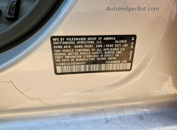 1VWBS7A31GC050707 2016 VOLKSWAGEN PASSAT Silver Widok komory silnika