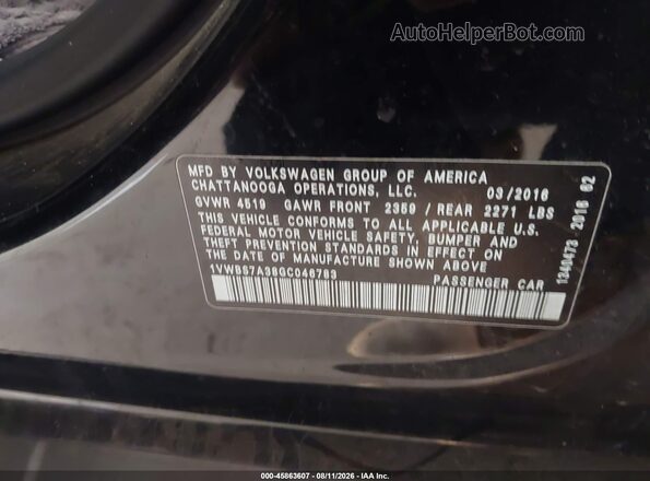 1VWBS7A38GC046783 2016 VOLKSWAGEN PASSAT Black Widok komory silnika