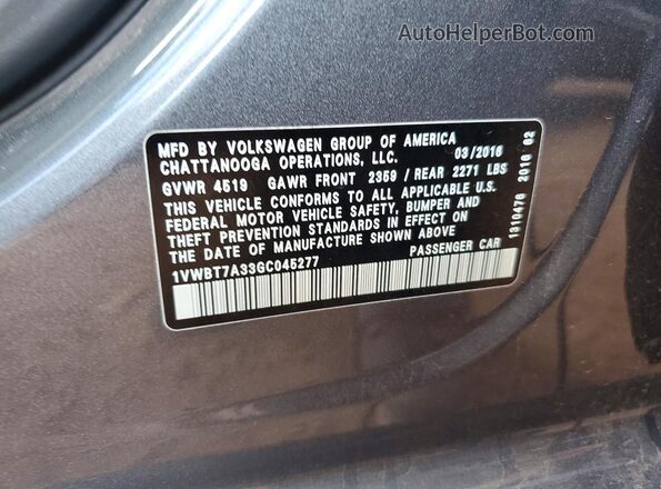 1VWBT7A33GC045277 2016 VOLKSWAGEN PASSAT Silver Вид підкапотного простору