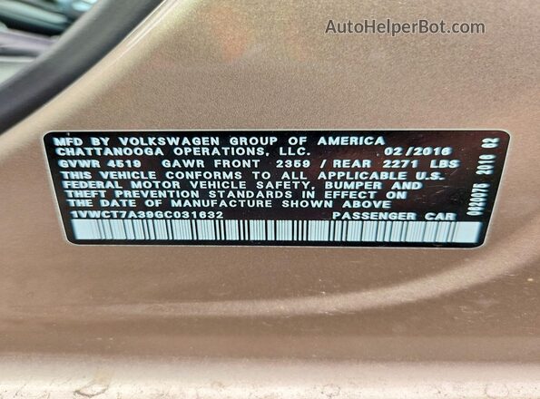 1VWCT7A39GC031632 2016 VOLKSWAGEN PASSAT Beige Engine compartment view