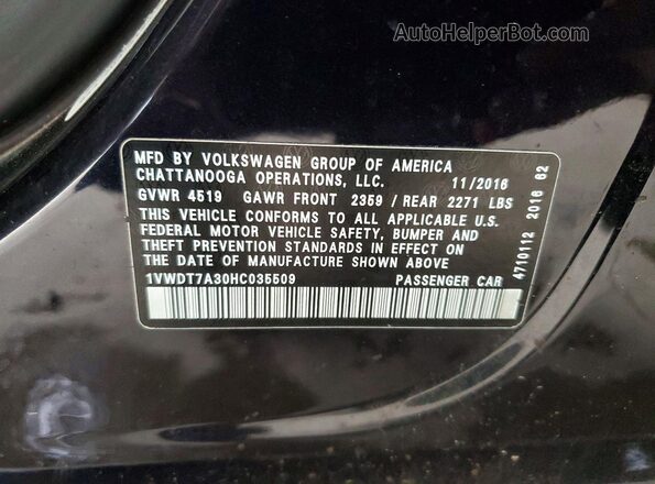 1VWDT7A30HC035509 2017 VOLKSWAGEN PASSAT Black VIN sticker view