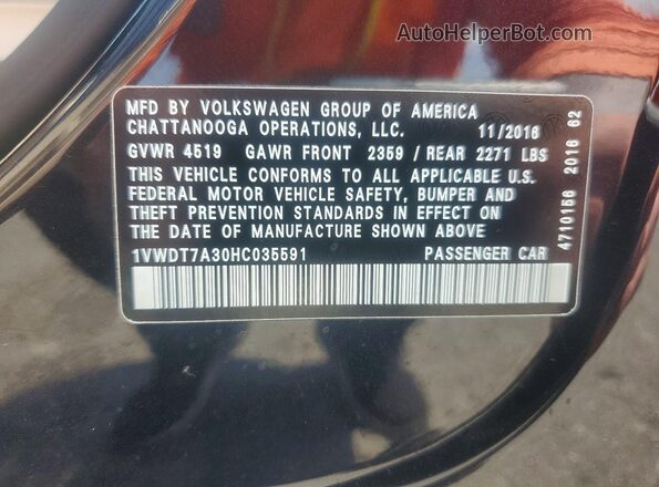 1VWDT7A30HC035591 2017 VOLKSWAGEN PASSAT Black Widok komory silnika
