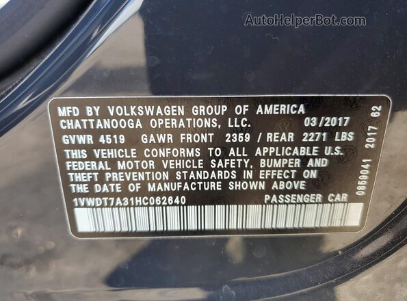 1VWDT7A31HC062640 2017 VOLKSWAGEN PASSAT Gray Շարժիչի բաժամունքի տեսք