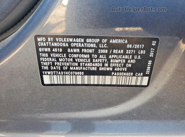 1VWDT7A31HC079650 2017 VOLKSWAGEN PASSAT Gray Engine compartment view