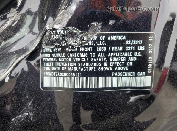 1VWDT7A32HC056121 2017 VOLKSWAGEN PASSAT Black Вид наклейки з VIN-кодом