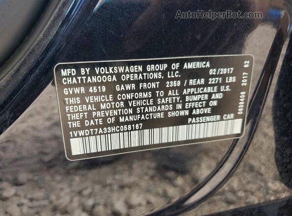 1VWDT7A33HC058167 2017 VOLKSWAGEN PASSAT Black Вид підкапотного простору