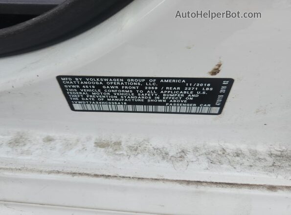 1VWDT7A34HC035416 2017 VOLKSWAGEN PASSAT White Շարժիչի բաժամունքի տեսք