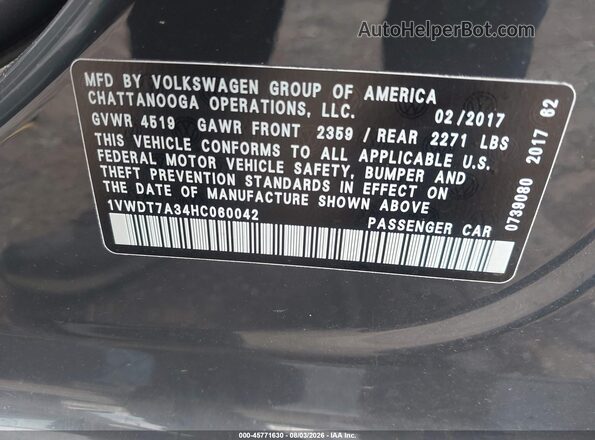 1VWDT7A34HC060042 2017 VOLKSWAGEN PASSAT Серый Вид подкапотного пространства