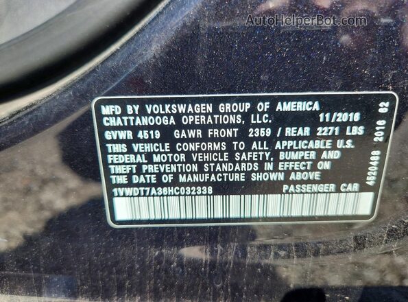 1VWDT7A36HC032338 2017 VOLKSWAGEN PASSAT Black Vista del compartimento del motor