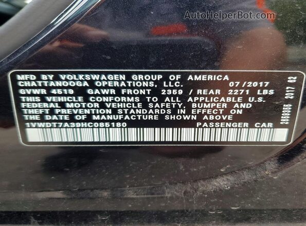 1VWDT7A39HC085180 2017 VOLKSWAGEN PASSAT Black Vista del compartimento del motor