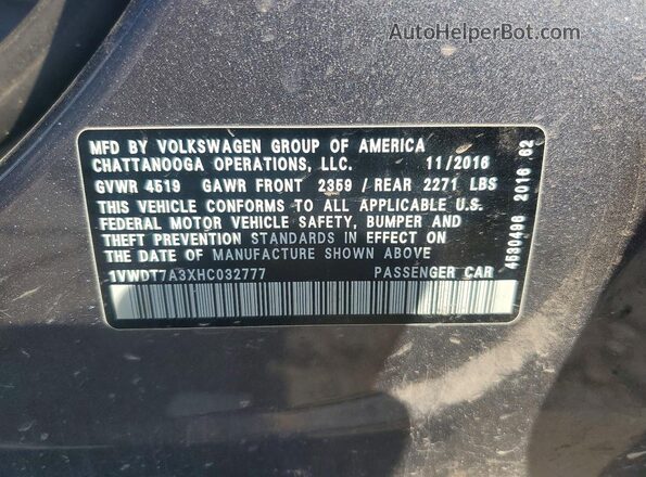 1VWDT7A3XHC032777 2017 VOLKSWAGEN PASSAT White Вид підкапотного простору
