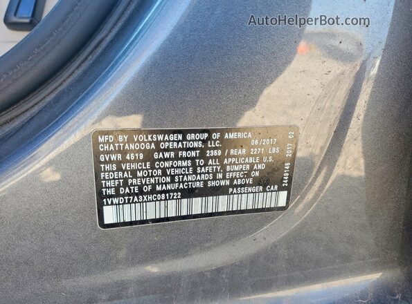 1VWDT7A3XHC081722 2017 VOLKSWAGEN PASSAT Серый Вид подкапотного пространства