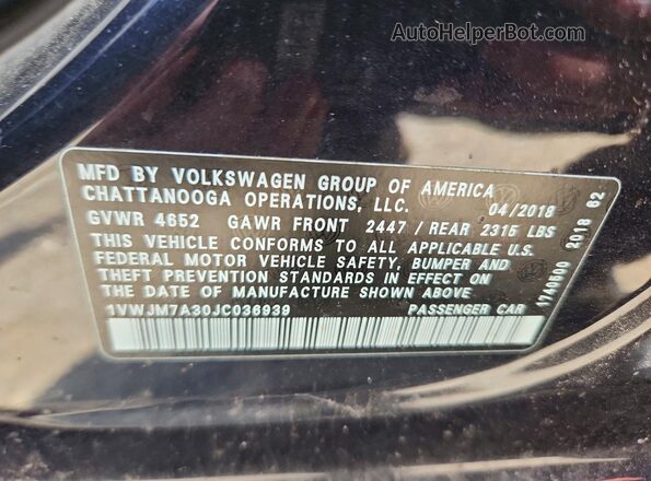 1VWJM7A30JC036939 2018 VOLKSWAGEN PASSAT Gray Vista del compartimento del motor