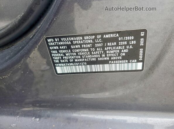 1VWMA7A35LC011270 2020 VOLKSWAGEN PASSAT Gray Вид наклейки з VIN-кодом