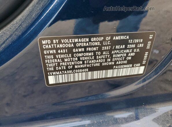 1VWMA7A39LC008405 2020 VOLKSWAGEN PASSAT Синий Вид подкапотного пространства