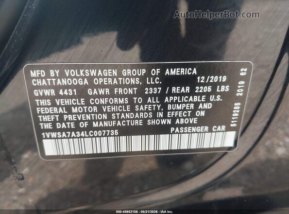 1VWSA7A34LC007735 2020 VOLKSWAGEN PASSAT Black Vista del compartimento del motor