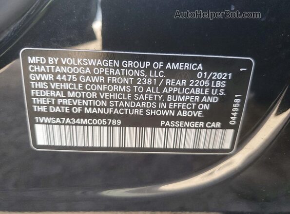 1VWSA7A34MC005789 2021 VOLKSWAGEN PASSAT Black Widok komory silnika