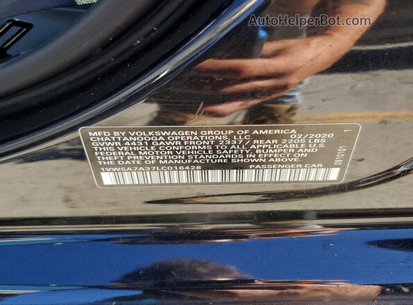1VWSA7A37LC016428 2020 VOLKSWAGEN PASSAT Black ძრავის განყოფილების ხედი