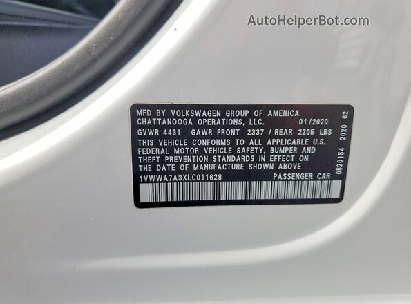 1VWWA7A3XLC011628 2020 VOLKSWAGEN PASSAT Белый Вид подкапотного пространства