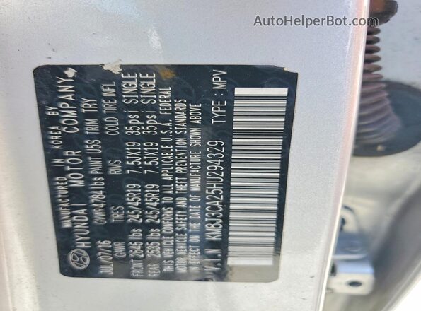 KM8J3CA25HU294329 2017 HYUNDAI TUCSON Silver Vista interior de 360 grados