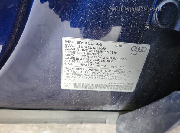 WA1A4AFY4J2148602 2018 AUDI SQ5 Blue VIN sticker view