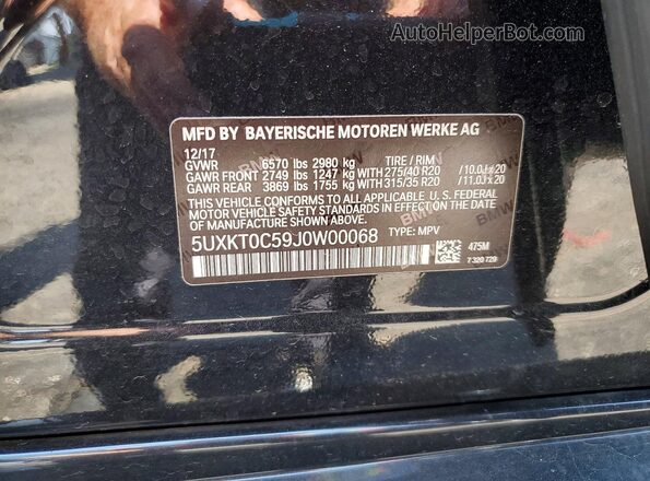 5UXKT0C59J0W00068 2018 BMW X5 Black 360 interior view