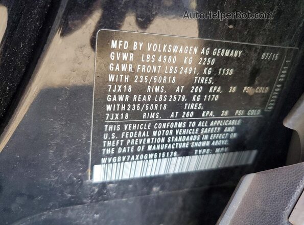 WVGBV7AX0GW515176 2016 VOLKSWAGEN TIGUAN Black Панорамний вид салону 360°