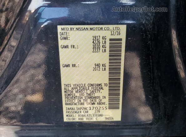 1N4AL3AP2HC170255 2017 NISSAN ALTIMA Gray VIN sticker view