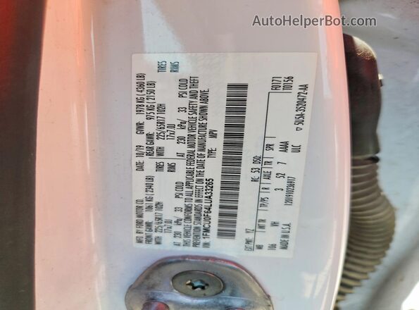 1FMCU0F64LUA33265 2020 FORD ESCAPE White Widok wnętrza 360 stopni