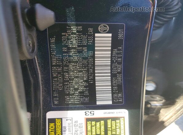 4T1KZ1AK2PU087189 2023 TOYOTA CAMRY Черный Вид наклейки с VIN-кодом