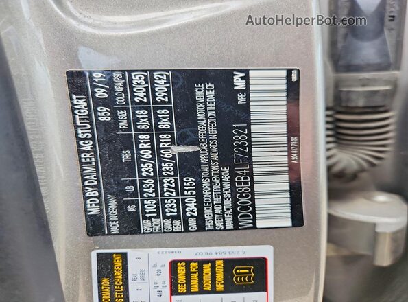 WDC0G8EB4LF723821 2020 MERCEDES-BENZ GLC-CLASS Gray Widok wnętrza 360 stopni