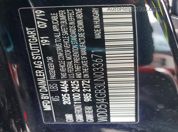 WDD5J4GB3LN033671 2020 MERCEDES-BENZ CLA-CLASS Black VIN sticker view