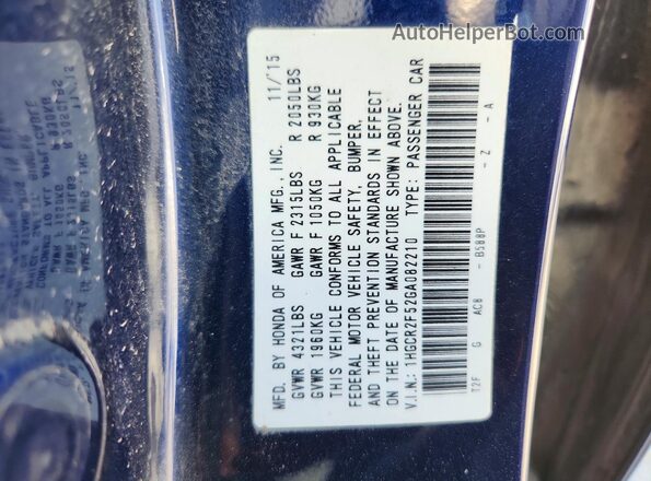 1HGCR2F52GA082210 2016 HONDA ACCORD Blue Widok wnętrza 360 stopni