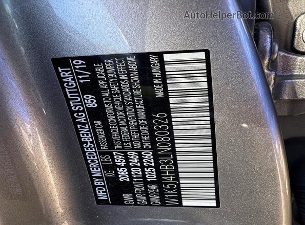 W1K5J4HB3LN080326 2020 MERCEDES-BENZ CLA-CLASS Gray Շարժիչի բաժամունքի տեսք