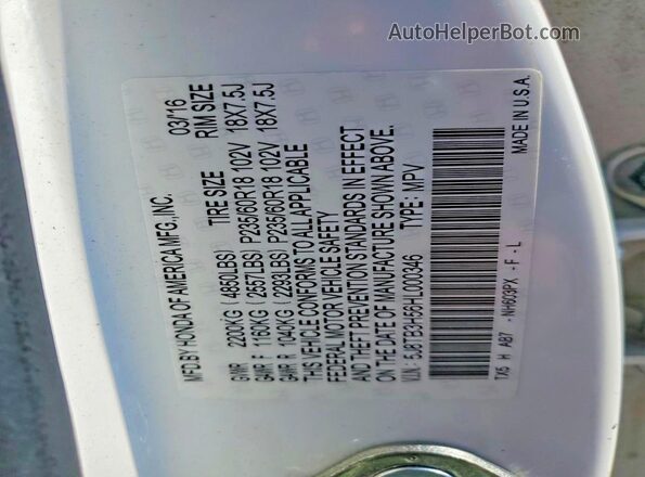5J8TB3H56HL000346 2017 ACURA RDX White Панорамний вид салону 360°