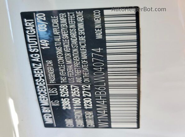 W1N4M4HB6LW040774 2020 MERCEDES-BENZ GLB-CLASS White Vista interior de 360 grados