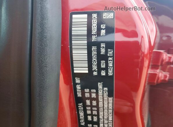 ZARFAECN1H7561781 2017 ALFA ROMEO GIULIA Red VIN sticker view