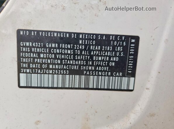 3VWL17AJ7GM252553 2016 VOLKSWAGEN JETTA White Widok naklejki z numerem VIN