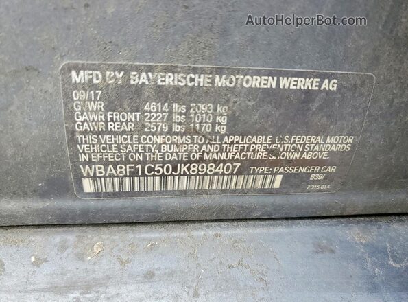 WBA8F1C50JK898407 2018 BMW 3 SERIES Серый Вид наклейки с VIN-кодом