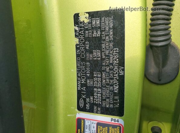 KNDJP3A50H7876713 2017 KIA SOUL Зеленый Вид наклейки с VIN-кодом